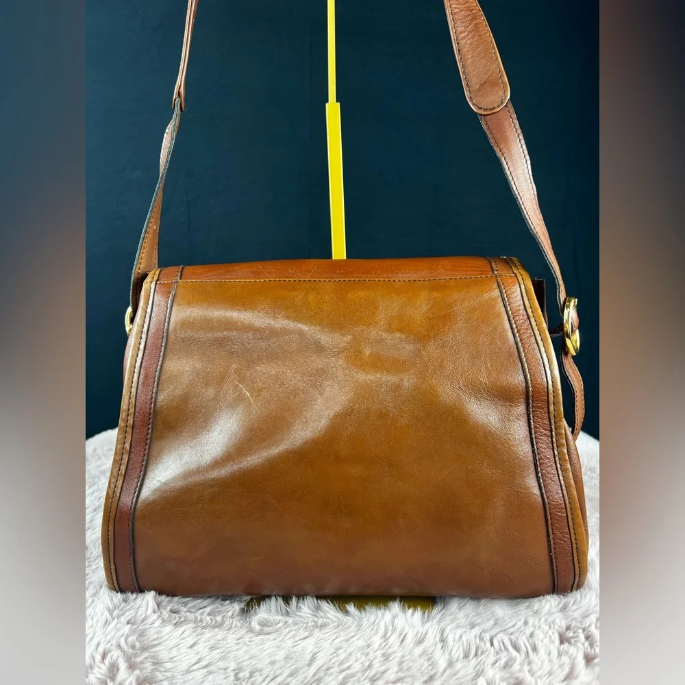 Lanvin Brown Leather Shoulder Bag Jeanne & Marguerite Mother & Child Logo Vtg._3